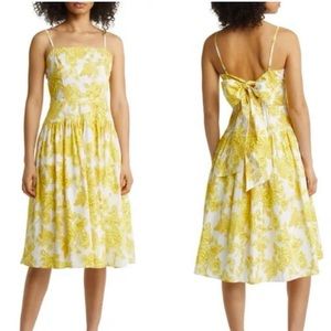 Eliza J Yellow Floral Midi Tank Dress Tie Back Easter Size 16